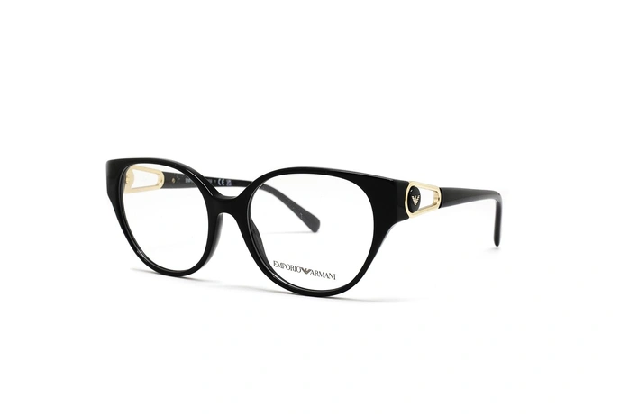 عینک طبی امپریو آرمانی فریم کائوچویی گربه ای رنگ مشکی - عکاسی وحدت -  عکس از زاویه سه رخ