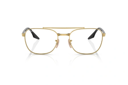 عینک طبی ری بن فریم فلزی دو پل رنگ طلایی دسته ها مشکی - عکس از زاویه روبرو