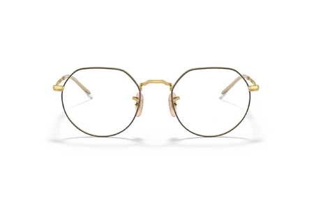 عینک طبی ری بن مدل جک فریم فلزی طلایی و حدقه های گرد زاویه دار - عکس از زاویه روبرو