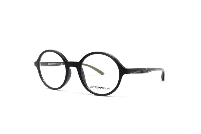 عینک طبی امپریو آرمانی گرد کائوچویی رنگ مشکی  - عکاسی وحدت -  عکس از زاویه سه رخ