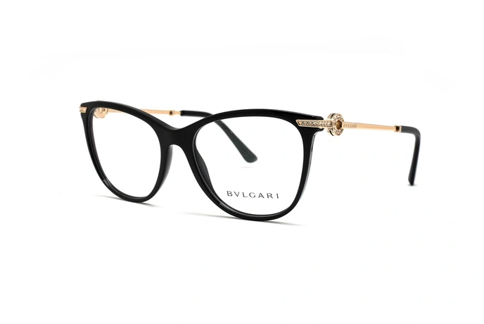 عینک طبی بولگاری دسته نگین داره مشکی طلایی - عکاسی وحدت - زاویه سه رخ