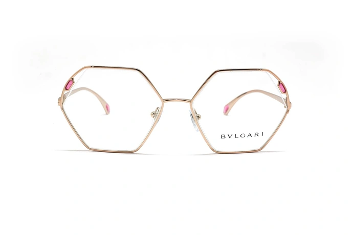 عینک طبی فلزی چند ضلعی طلایی نگین دار بولگاری - عکاسی وحدت - زاویه روبرو