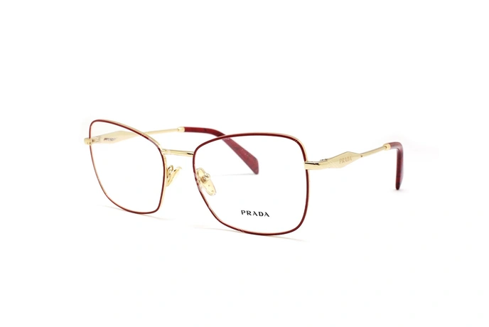 عینک طبی زنانه فریم کائوچویی فلزی پروانه ای رنگ رزگلد پرادا - عکاسی وحدت - زاویه سه رخ