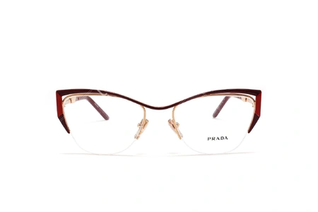 عینک طبی زنانه فریم کائوچویی فلزی گربه ای رنگ رزگلد پرادا - عکاسی وحدت - زاویه رو به رو