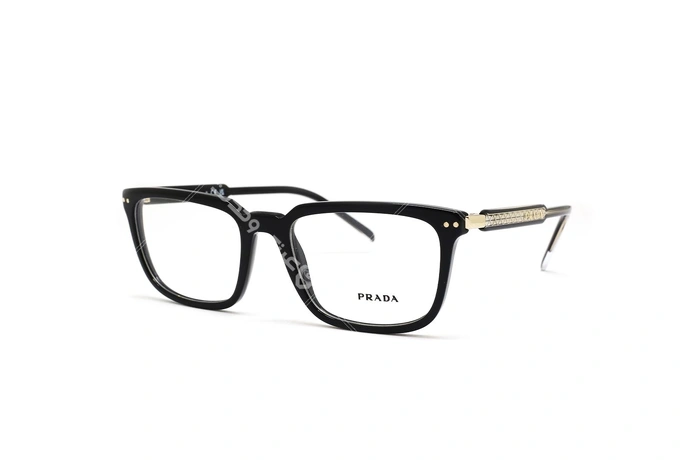 عینک طبی مردانه و زنانه فریم کائوچویی مستطیل رنگ مشکی پرادا - عکاسی وحدت - زاویه سه رخ