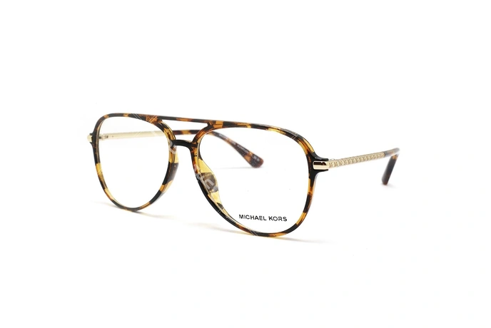 عینک طبی زنانه خلبانی رنگ قهوه ای هاوانا کائوچویی مایکل کورس - عکاسی وحدت - زاویه سه رخ