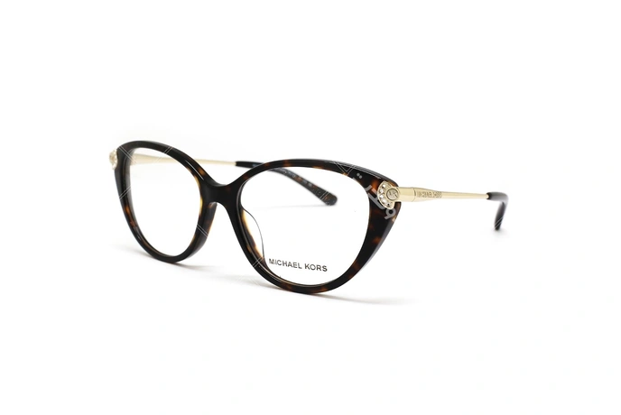 عینک طبی زنانه گربه ای رنگ قهوه ای هاوانا کائوچویی مایکل کورس - عکاسی وحدت - زاویه سه رخ