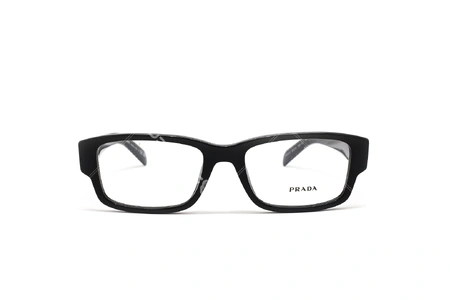 عینک طبی مردانه فریم کائوچویی مستطیل رنگ مشکی پرادا - عکاسی وحدت - زاویه رو به رو