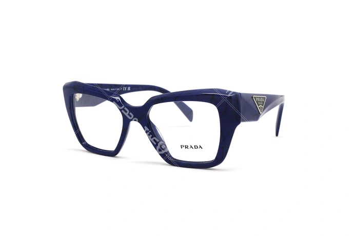 عینک طبی زنانه پرادا فریم کائوچویی پروانه ای رنگ آبی - عکاسی وحدت - زاویه سه رخ