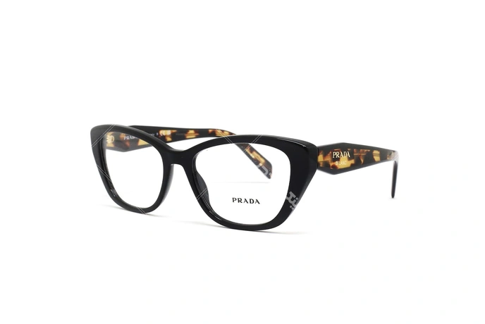 عینک طبی زنانه  کائوچویی پروانه ای رنگ مشکی پرادا - عکاسی وحدت - زاویه سه رخ