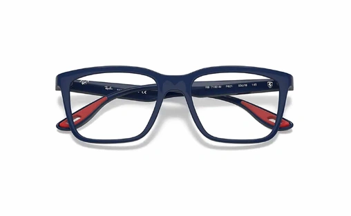 عینک طبی کائوچویی سبک آبی رنگ مربع مستطیلی ری بن فراری - زاویه دسته بسته