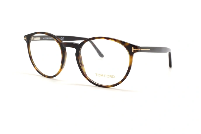 عینک طبی کائوچویی تام فورد فریم گرد رنگ قهوه ای هاوانا  - عکس از زاویه سه رخ