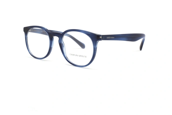 عینک طبی جورجیو آرمانی فریم کائوچویی گرد رنگ آبی - عکس از زاویه سه رخ 
