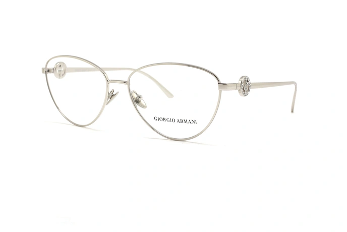 عینک طبی زنانه جورجیو آرمانی فریم فلزی گربه ای نقره ای - عکس از زاویه سه رخ
