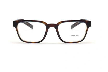 عینک طبی پرادا فریم کائوچویی مربعی رنگ قهوه ای هاوانا - عکس از زاویه روبرو