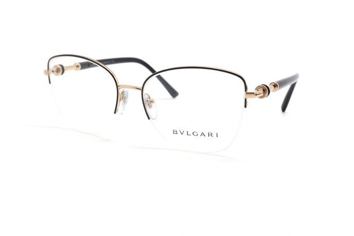 عینک طبی زیر گریف زنانه بولگاری فریم فلزی ترکیب رنگی مشکی و طلایی - عکس از زاویه سه رخ