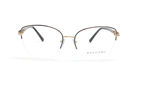 عینک طبی زیر گریف زنانه بولگاری فریم فلزی ترکیب رنگی مشکی و طلایی - عکس از زاویه روربرو