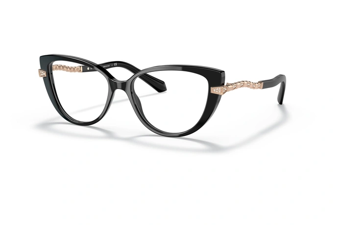 عینک طبی گربه ای زنانه بولگاری - Bvlgari BV4199B - فریم مشکی و دسته طلایی نگین دار - عکس زاویه سه رخ