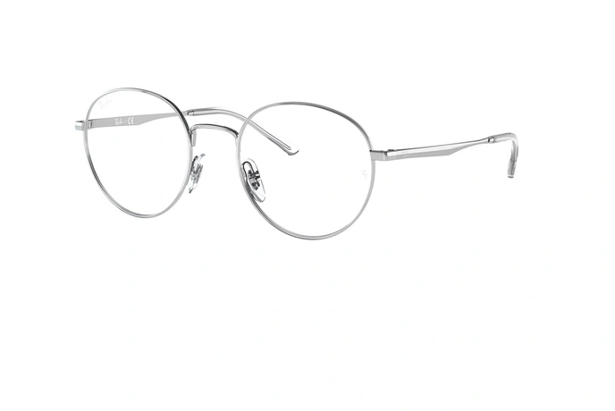 عینک طبی ری بن فریم فلزی گرد رنگ نقره ای - عکس از زاویه سه رخ