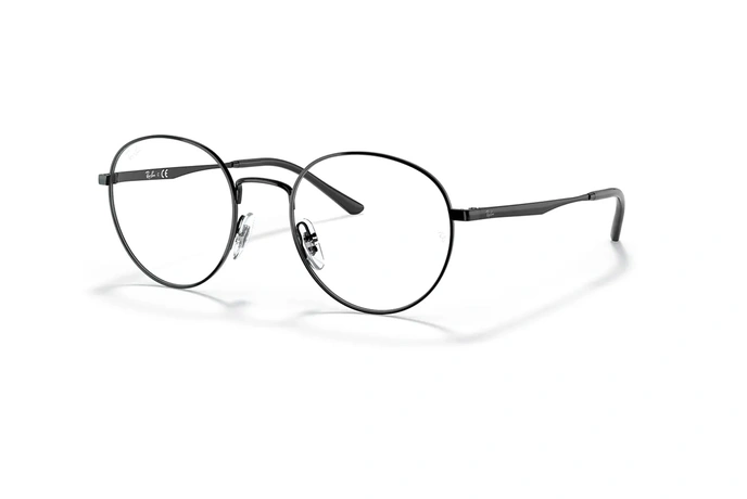 عینک طبی ری بت فریم فلزی گرد رنگ مشکی - عکس از زاویه سه رخ 