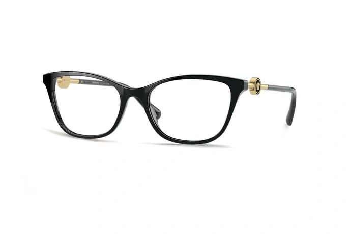 عینک طبی زنانه ورساچه فریم کائوچویی گربه ای رنگ مشکی - عکس از زاویه سه رخ