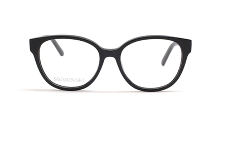 عینک طبی زنانه سواروسکی فریم کائوچویی بیضی رنگ مشکی روی دسته نگین کاری شده - عکس از زاویه روبرو