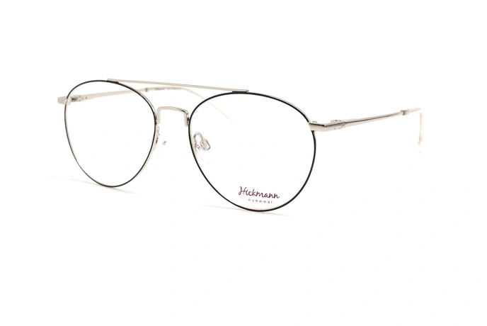 عینک طبی هیکمن فلزی گرد - فریم مشکی و پل ها و دسته های نقره ای - عکس از زاویه سه رخ