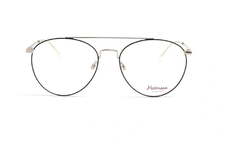 عینک طبی هیکمن فلزی گرد - فریم مشکی و پل ها و دسته های نقره ای - عکس از زاویه روبرو
