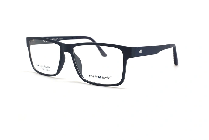 عینک طبی رویه دار سنترواستایل فریم کائوچویی مستطیلی رنگ سرمه ای تیره - عکس از زاویه سه رخ