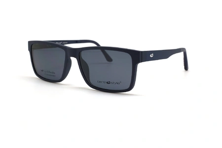 عینک طبی رویه دار سنترواستایل فریم کائوچویی مستطیلی رنگ سرمه ای تیره - عکس از زاویه سه رخ با رویه آفتابی سرمه ی تیره