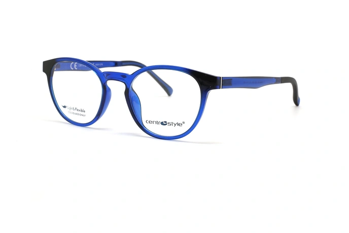 عینک طبی رویه دار سنترواستایل مخصوص کودکان و نوجوانان فریم کائوچویی بیضی سورمه ای - عکس از زاویه سه رخ