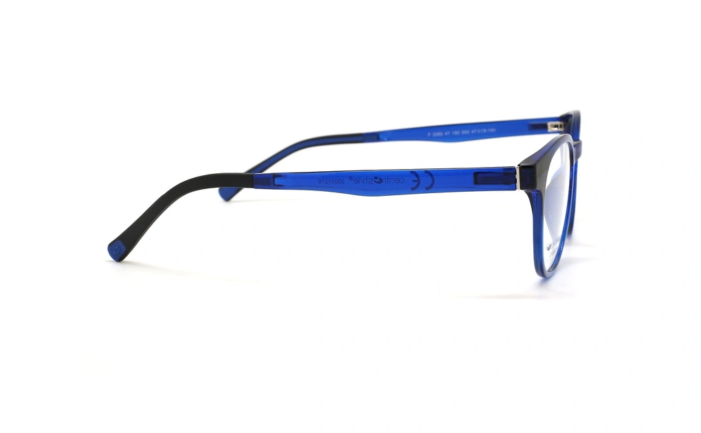 عینک طبی رویه دار سنترواستایل مخصوص کودکان و نوجوانان فریم کائوچویی بیضی سورمه ای - عکس از زاویه کنار