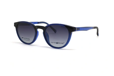 عینک طبی رویه دار سنترواستایل مخصوص کودکان و نوجوانان فریم کائوچویی بیضی سورمه ای - عکس از زاویه سه رخ با روسه آفتابی دودی