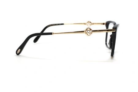 عینک طبی زنانه شوپارد فریم کائوچویی گربه ای مشکی دسته طلایی نگین دار - عکس از زاویه کنار