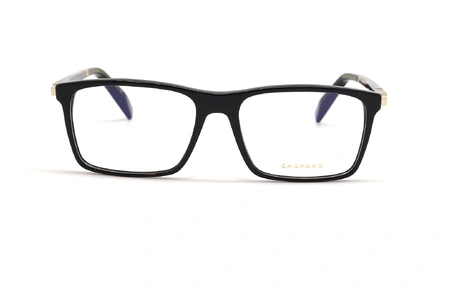 عینک طبی شوپارد فریم کائوچویی مستطیلی به رنگ مشکی روی دسته ها کمی طلایی - عکس از زاویه روبرو