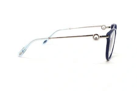 عینک طبی زنانه شوپارد نگین دار فریم کائوچویی گربه ای سورمه ای و دسته نقره ای نگین دار - عکس از زاویه کنار