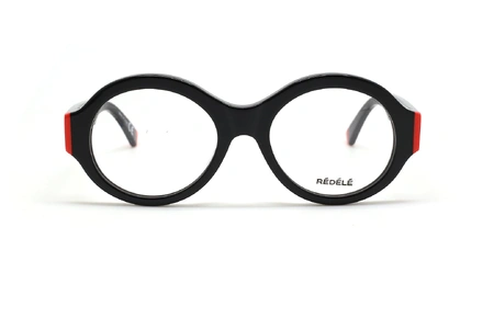 عینک طبی REDELE فریم کائوچویی بیضی خاص رنگ مشکی و گوشه های قرمز - عکس از زاویه روبرو
