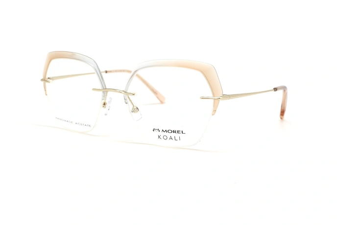 عینک طبی زنانه کوالی فریم گربه ای کائوچویی زیر گریف رنگ ابرویی عسلی شیشه ای - عکس از زاویه سه رخ