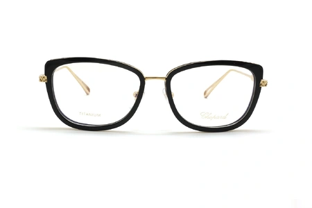 عینک طبی کائوچویی فلزی شوپارد با طرح طلایی روی دسته ها و دور قاب مدل گربه ای زنانه - عکس از زاویه روبرو