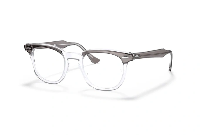 عینک طبی کائوچوی ری بن فریم مربع گرد دو رنگ طوسی شیشه ای - عکس از زاویه سه رخ