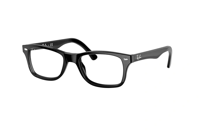 عینک طبی کائوچویی مستطیلی ری بن فریم مشکی - عکس از زاویه سه رخ