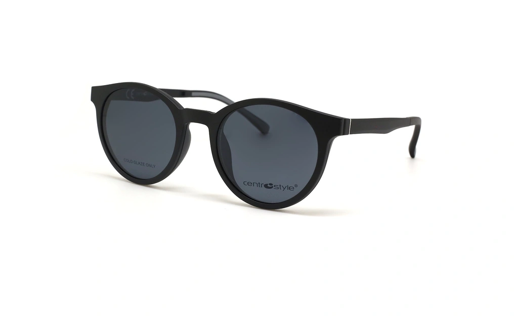 عینک طبی گرد کائوچویی مشکی با رویه آفتابی سنترو استایل- عکاسی وحدت - عکس با رویه آفتابی