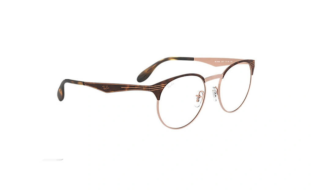 عینک طبی گرد ریبن اصل - بدنه قهوه ای هاوانا از جنس استیل - زاویه سه رخ