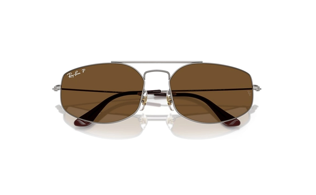 عینک آفتابی - تمام فریم - فلزی - ری بن - نقره ای - قهوه ای - عکس شماره 4