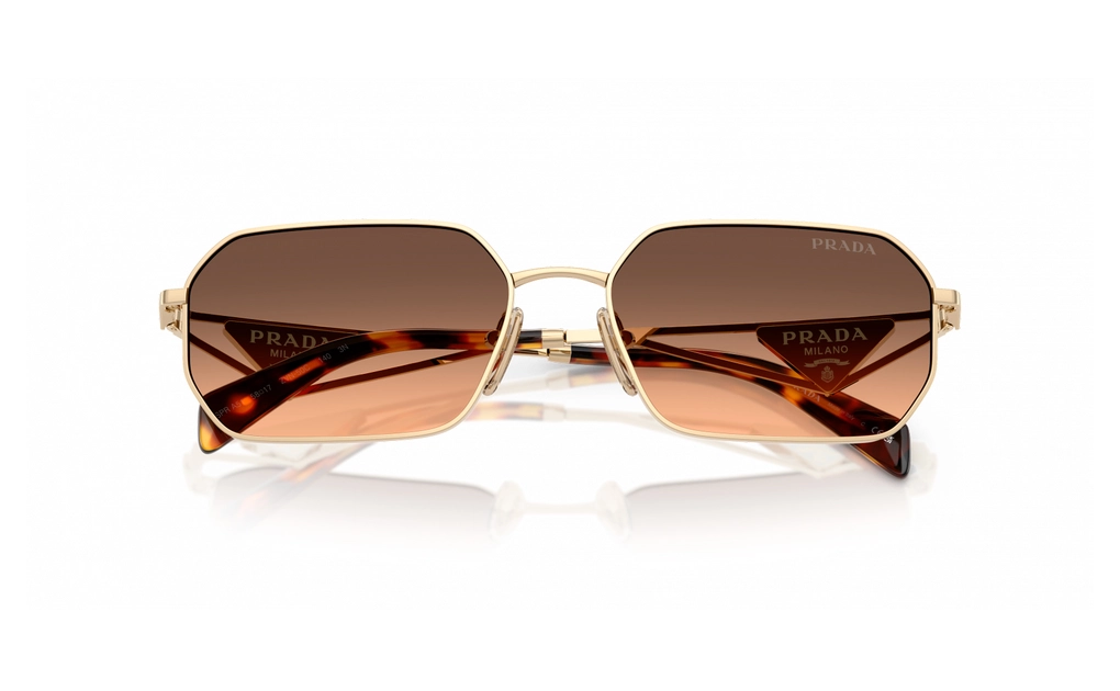 عینک آفتابی - تمام فریم - فلزی - پرادا - طلایی - قهوه ای طیف دار - عکس شماره 4