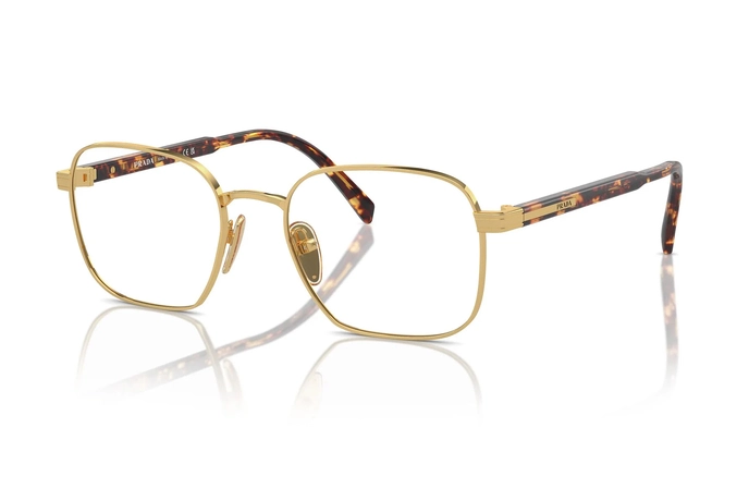 عینک طبی مربعی پرادا با بدنه طلایی - زاویه سه‌رخ