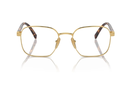 عینک طبی مربعی پرادا با بدنه طلایی - زاویه سه روبرو