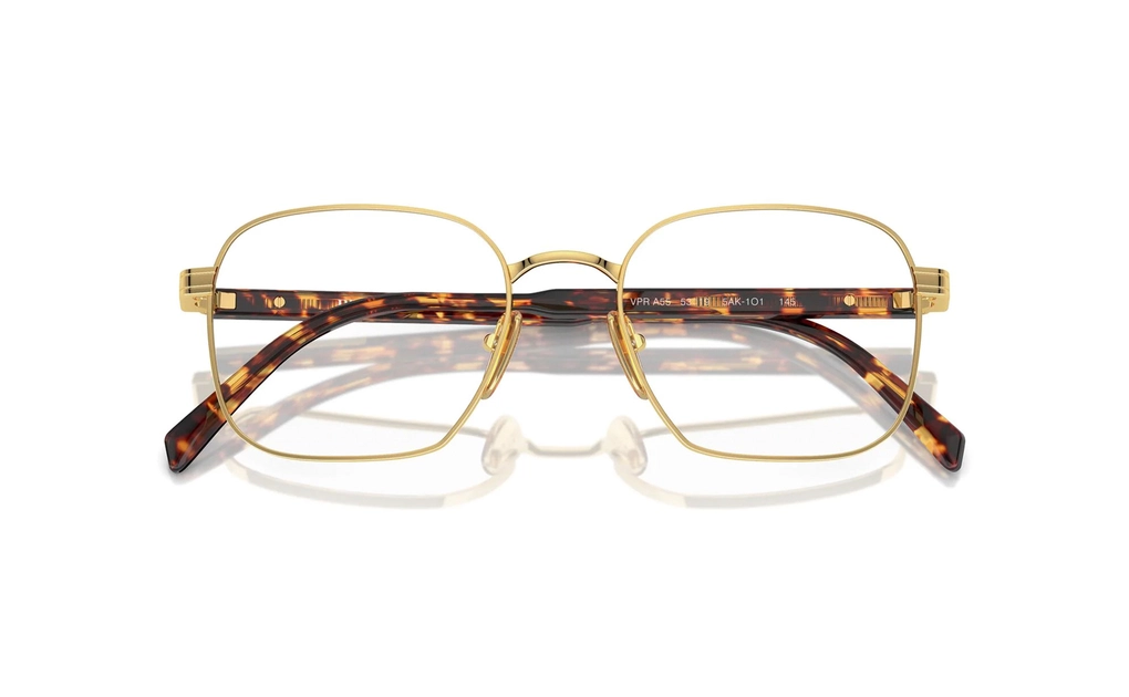 عینک طبی مربعی پرادا با بدنه طلایی - زاویه سه‌ بالا