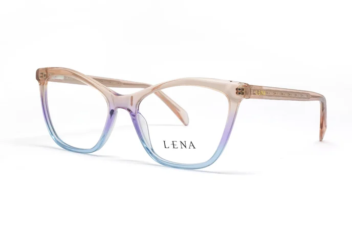 عینک طبی پروانه‌ای لنا به رنگ صورتی شیشه‌ای - زاویه سه‌رخ