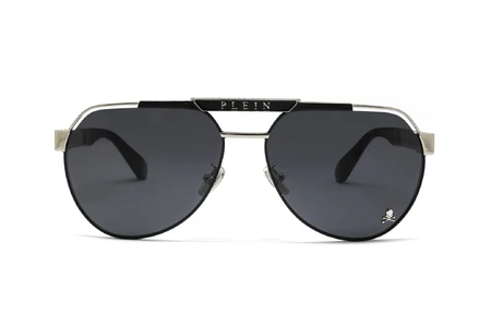 عینک آفتابی خلبانی فیلیپ پلین - بدنه نقره ای عدسی دودی - زاویه روبرو